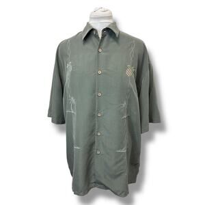 Kaylua Bay Vintage Mens Short Sleeve Button Down Resort Shirt, Green, size L